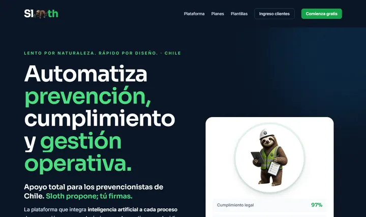 Portada de sloth.cl, el sitio de Sloth en producción (captura del 04-10-2026)